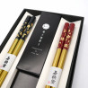 Set de 2 paires de baguettes japonaises et de 2 porte-baguettes en acrylique et résine motif fleur de cerisier rouge et noir, SA