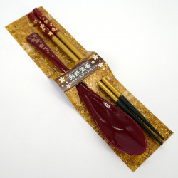 Ensemble paire de baguettes  et cuillère en acrylique et résine rouge assortis, SAKURA AKA