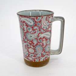 Large Japanese ceramic tea mug - Red Paisley