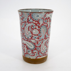 Large Japanese ceramic tea mug - Red Paisley