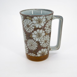 Large Japanese ceramic tea mug - Hanazome Brown