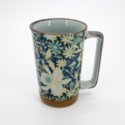 Taza de té japonesa grande de cerámica - Shippo Flowers Blue