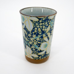 Large Japanese ceramic tea mug - Shippo Flowers Blue