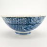 Japanese ceramic rice bowl, white and blue traditional pattern, BAKUZEN