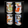 Juego de 4 tazas de cerámica japonesa, Estampas eróticas, EROCHIKKU