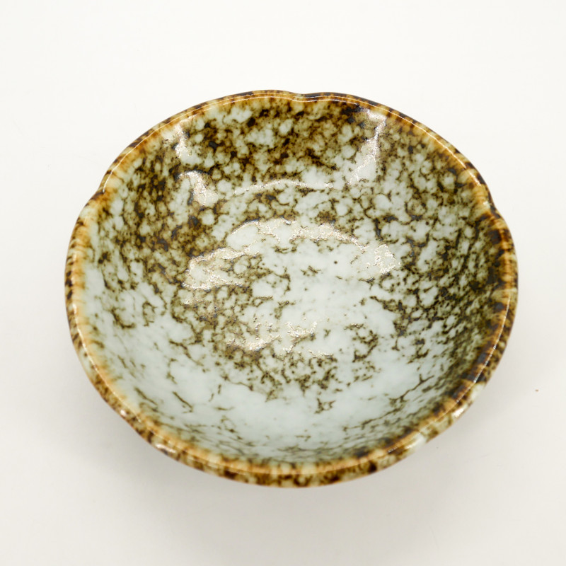 Kleine japanische Keramikschale, pigmentiertes Braun und Khaki, GANRYO