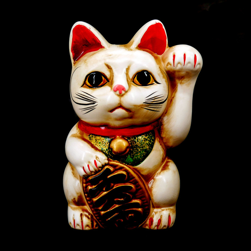 Chat blanc géant porte bonheur manekineko tirelire japonaise, NEKO SHIRO