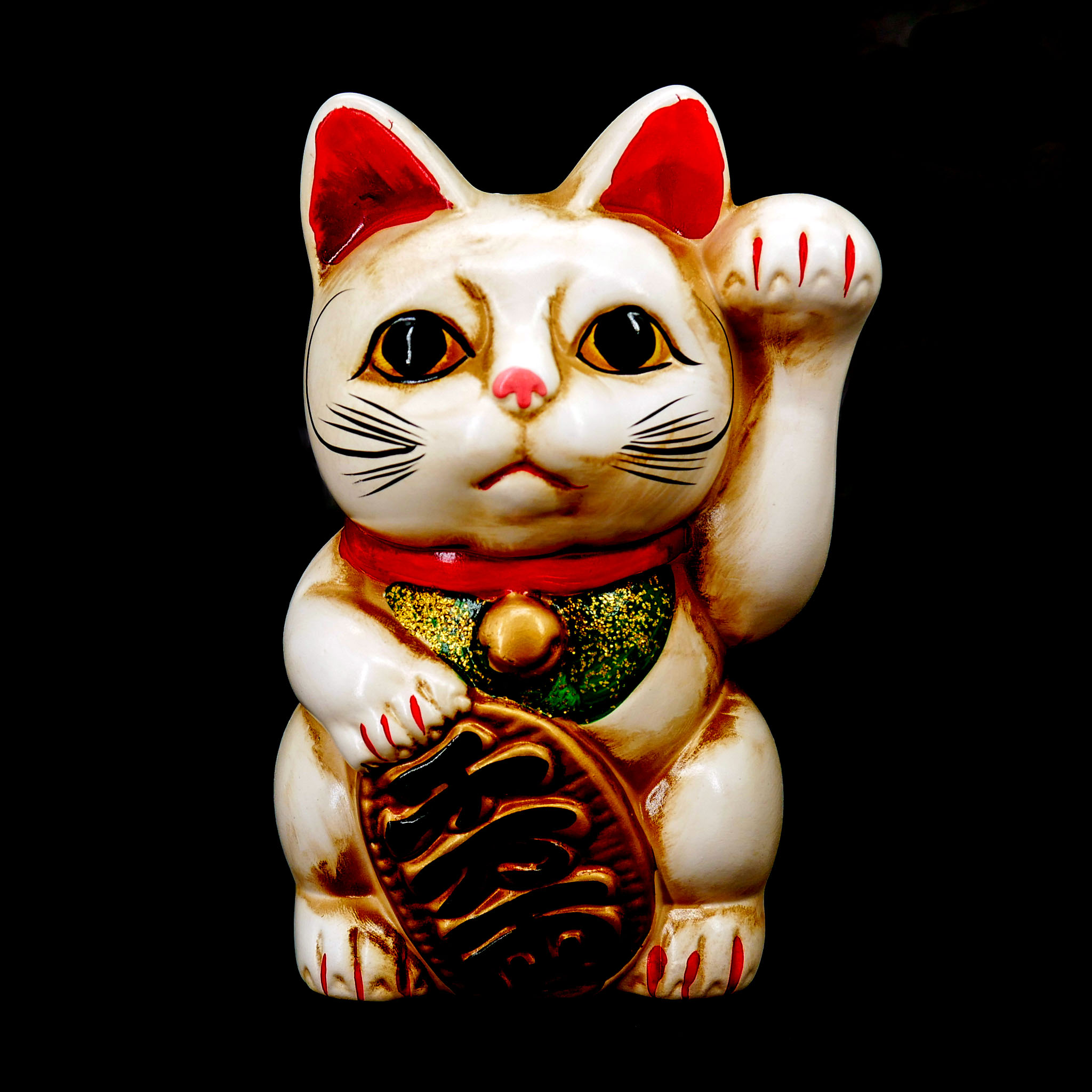 Chat manekineko porte-bonheur japonais en céramique - SHIROI NEKO