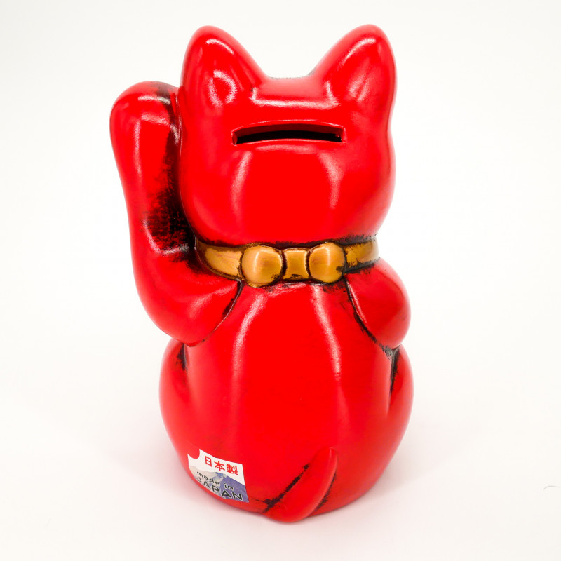 Chat rouge géant porte bonheur manekineko tirelire japonaise, NEKO AKA