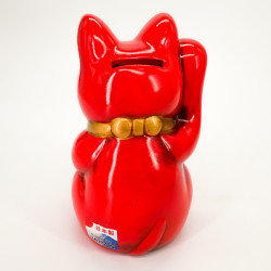 Chat rouge géant patte droite levée manekineko tirelire japonaise, NEKO AKA