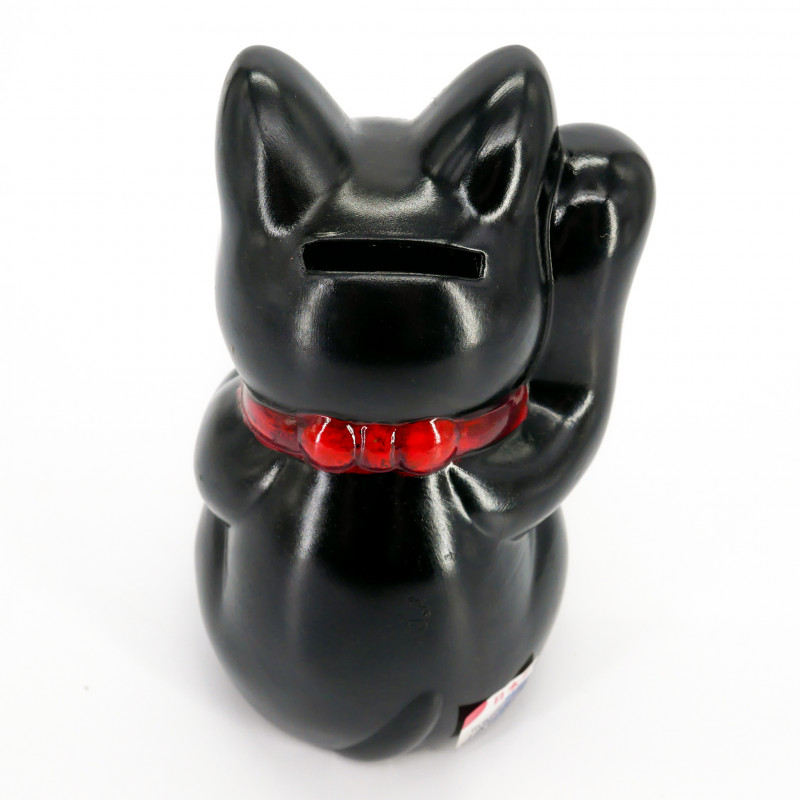 Giant black cat right paw raised manekineko Japanese piggy bank, NEKO KURO