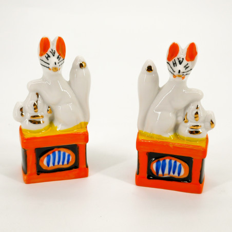 Duo di volpi giapponesi in ceramica, KITSUNE