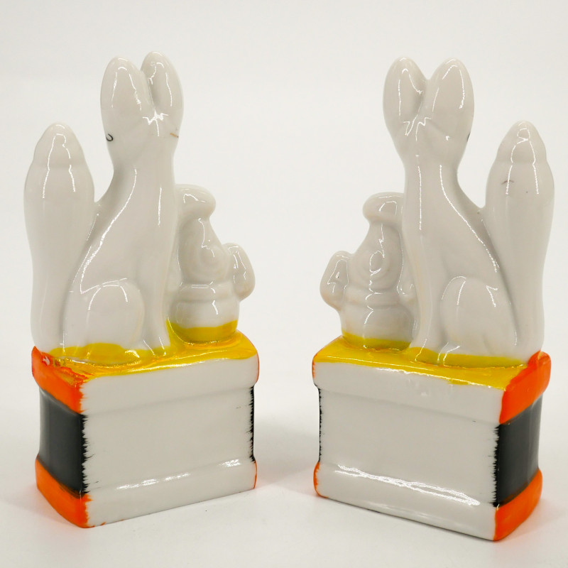 Duo di volpi giapponesi in ceramica, KITSUNE