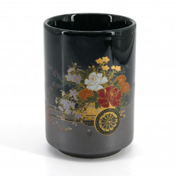 Taza de té de sushi de laca Iga, carrito de flores, hanaguruma