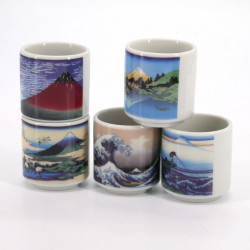 Set de 5 tasses à saké, illustrations du Japon, ZU