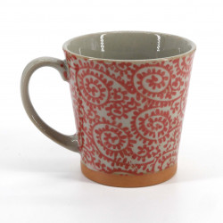 Japanese ceramic tea mug with handle KARAKUSA red