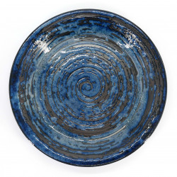 assiette japonaise ronde bleue motif tourbillon, SENPU AOI