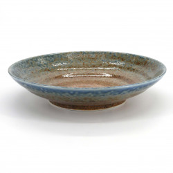 Japanese round ceramic plate, brown and blue, CHAIRO AOI