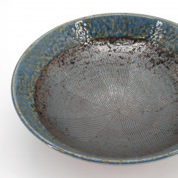 Japanese flared ceramic bowl Ø24 cm, brown and indigo blue, CHAIRO INDIGOBURU