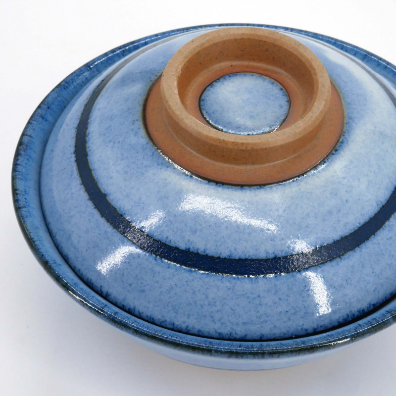 Japanische blaue Keramikschale mit Deckel, RICHA, kreis