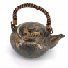 Japanese brown ceramic teapot with bronze effect handle
