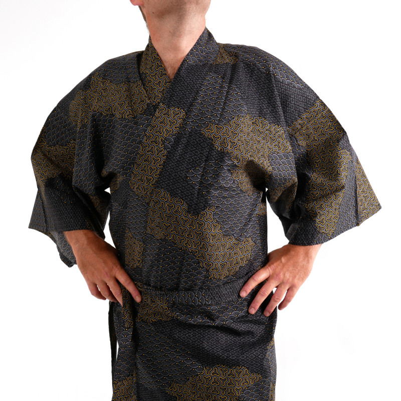 japanischer herren schwarzer happi kimono, KUMO, Wolken