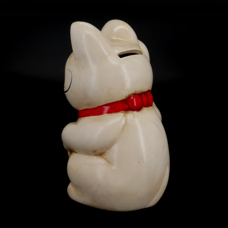 Chat blanc géant patte droite levée manekineko tirelire japonaise, NEKO SHIRO