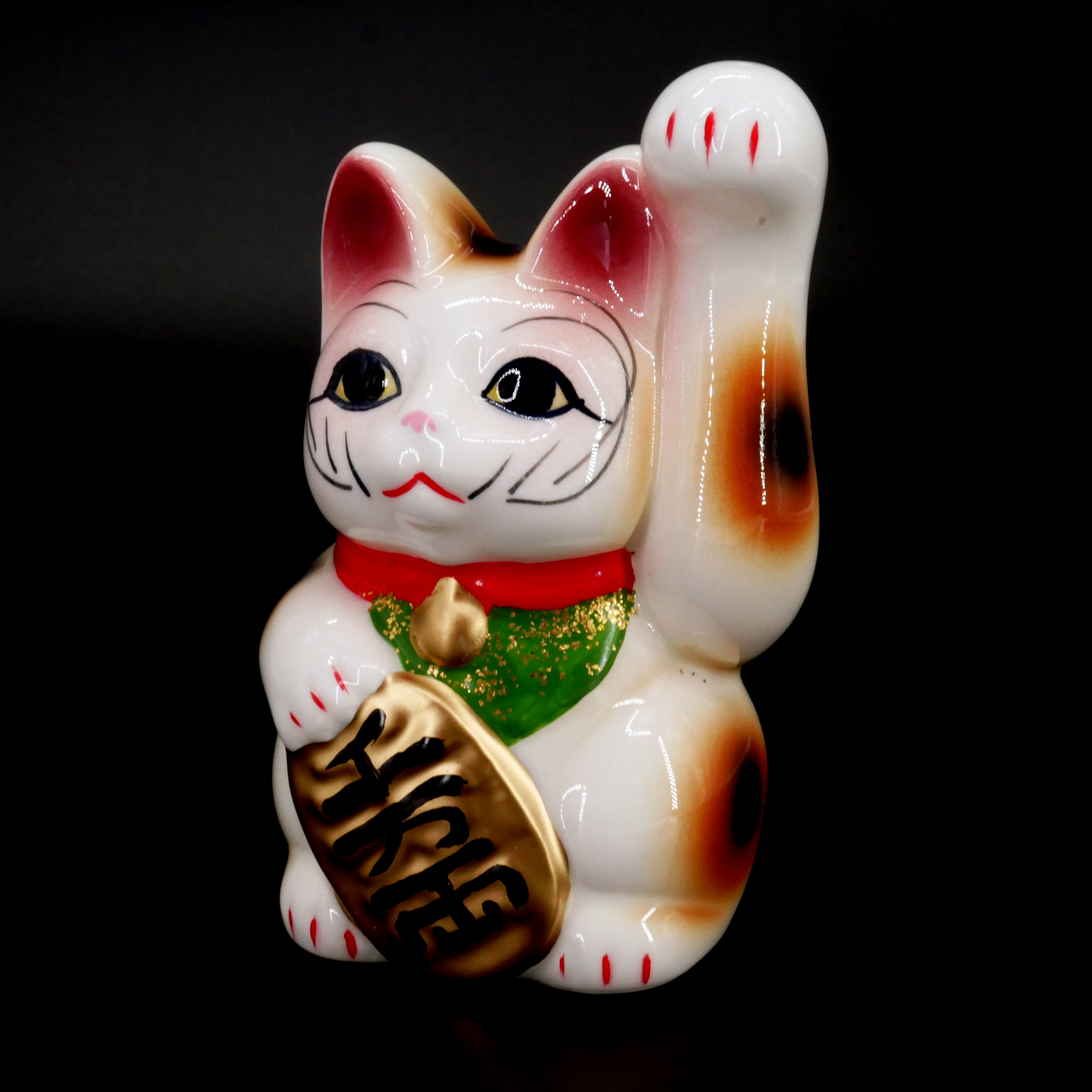 White cat right paw raised manekineko Japanese piggy bank, CHOKIN BAKO, 13cm