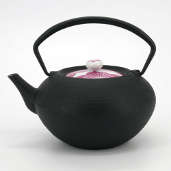 Small round Japanese prestige cast iron teapot, CHÛSHIN KÔBÔ HIRATSUBO, SAKURA, 0.7 L