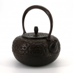 Japanese brown cast iron kettle with Flower pattern, FURAWAZU, 1.6 L