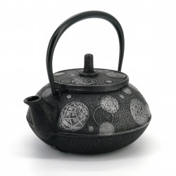 Japanese cast iron teapot IWACHU, Mari asobi, TEMARI, black silver, 0.55 lt