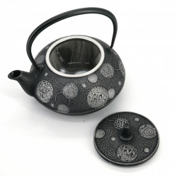 Japanese cast iron teapot IWACHU, Mari asobi, TEMARI, black silver, 0.55 lt