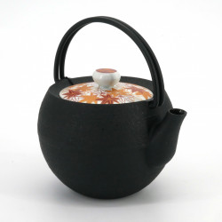 Small round Japanese prestige cast iron teapot, CHÛSHIN KÔBÔ MARUTAMA, MOMIJI, 0.4 L