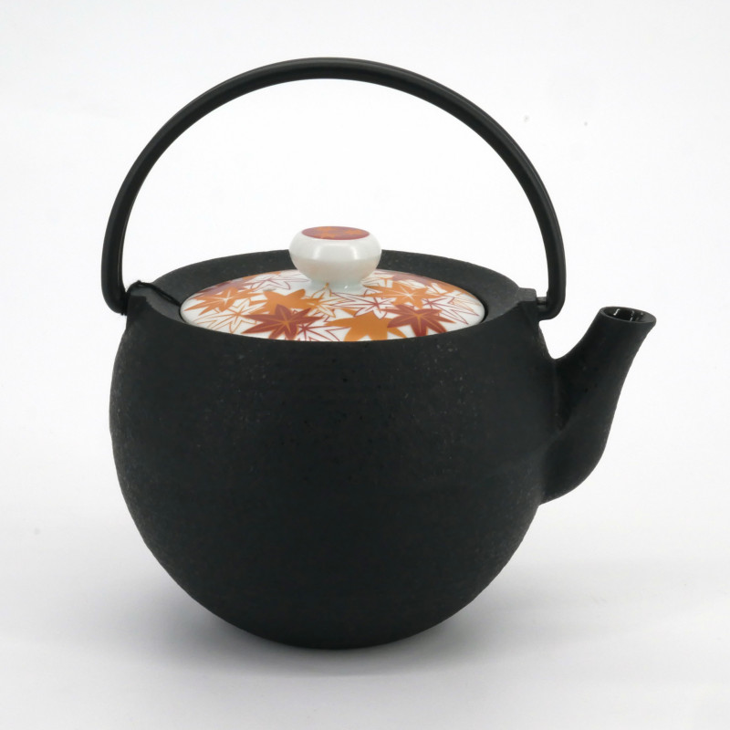 Small round Japanese prestige cast iron teapot, CHÛSHIN KÔBÔ MARUTAMA, MOMIJI, 0.4 L