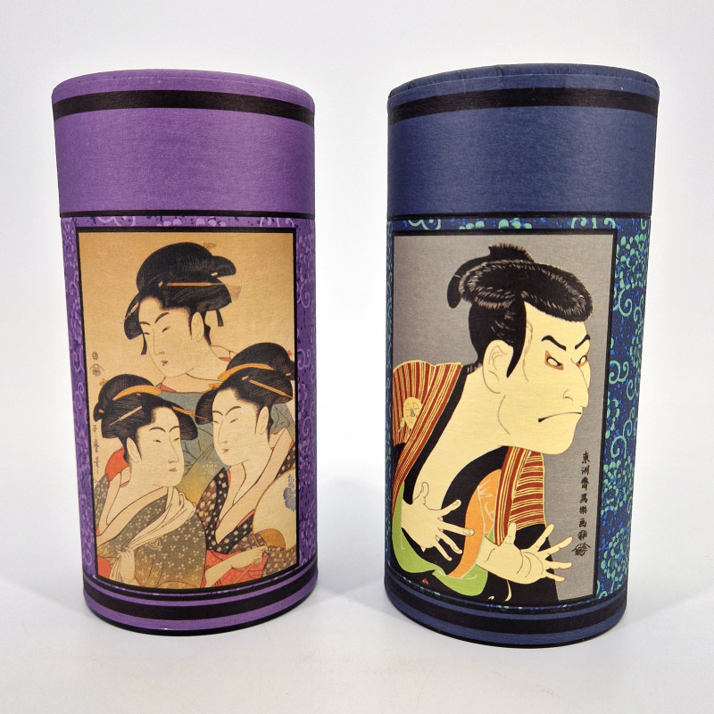 Duo di barattoli di tè giapponesi ricoperti di carta washi, UKIYO-E, 200 g