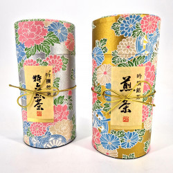 Duo of Japanese gold and silver tea canisters covered with washi paper, YAYOI GOSHO, 200 g