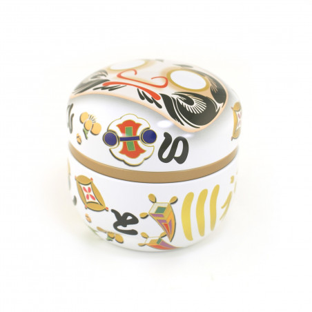 white Japanese blue tea box Daruma