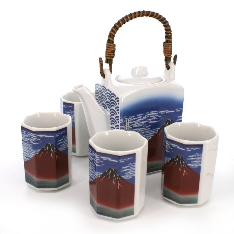 Japanisches Teeset - 1 Teekanne und 4 Tassen, GAIFÛKAISEI, Mount Fuji