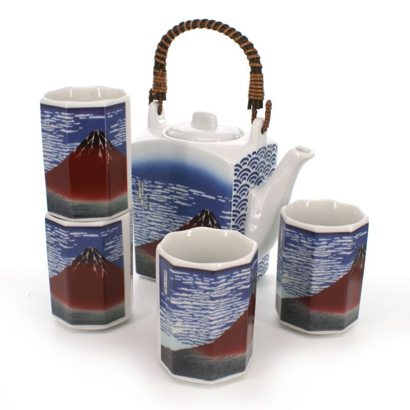 Juego de té japonés - 1 tetera y 4 tazas, GAIFÛKAISEI, Monte fuji
