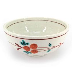 Japanese ceramic ramen bowl, white, orange berries - BEI