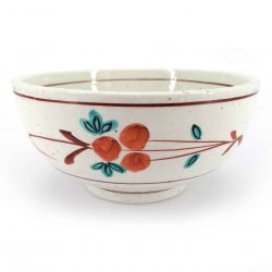 Japanese ceramic ramen bowl, white, orange berries - BEI