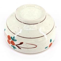 Japanese ceramic ramen bowl, white, orange berries - BEI