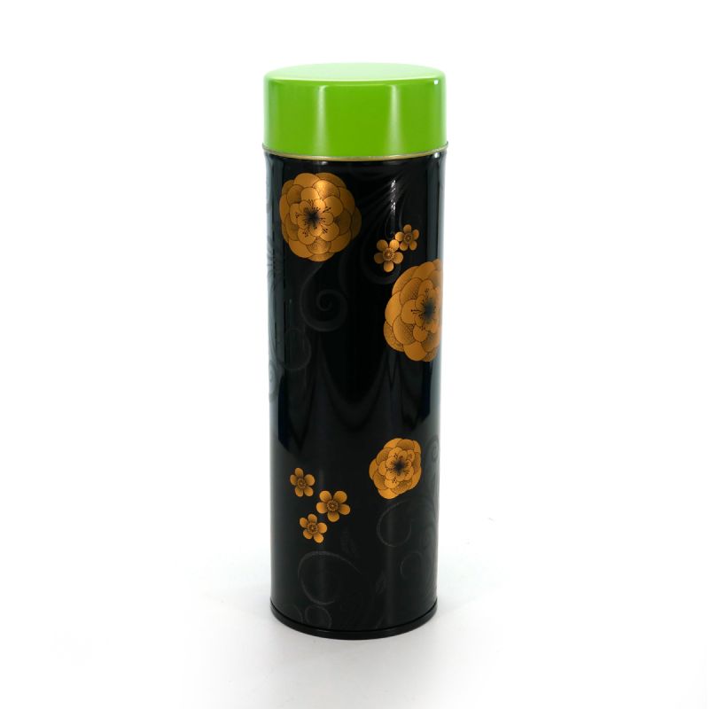 Japanese black and green metal tea caddy - KAKYOKU - 150gr