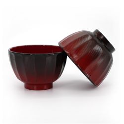 Japanese black and red bowl duo in imitation wood resin - KIKUBORI BOKASHI - 10.9cm