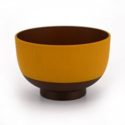 Set of 4 Japanese white, pink yellow and blue bowls in imitation wood resin - KYOGATA - 10.7cm