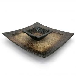 Square ceramic plate with sauce container for tempura - HEIHO