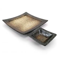 Square ceramic plate with sauce container for tempura - HEIHO