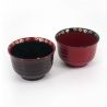 Duo of bowls in red and black resin, HANABISHI
