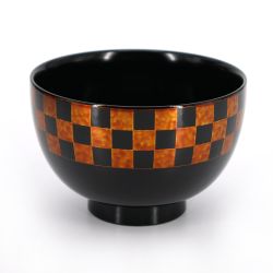 Cuenco japonés dúo de resina negro y rojo con patrón de tablero de ajedrez - ICHIMATSU - 11x7.2cm