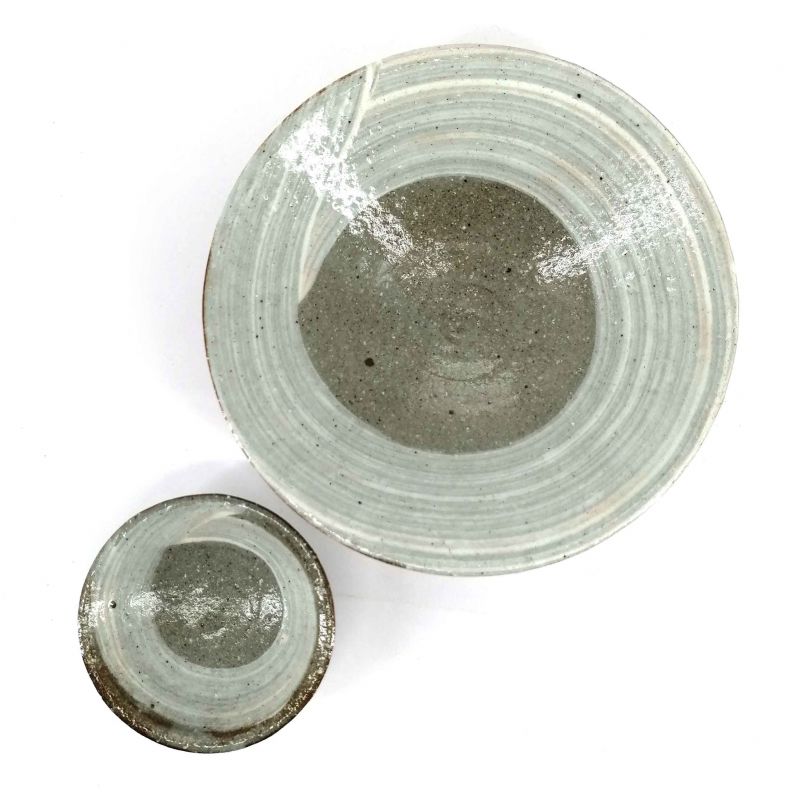Plato redondo de cerámica con recipiente para salsa para tempura - ENKEI